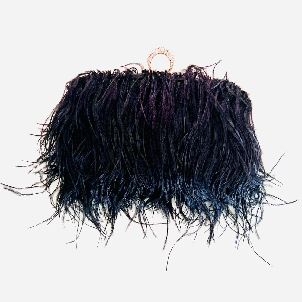 Black Feather Clutch / Chain Shoulder Bag